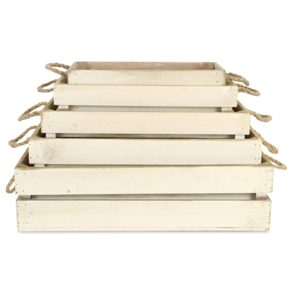 Set of Five Antiqued White Nesting Solid Wood Crate HomeRoots