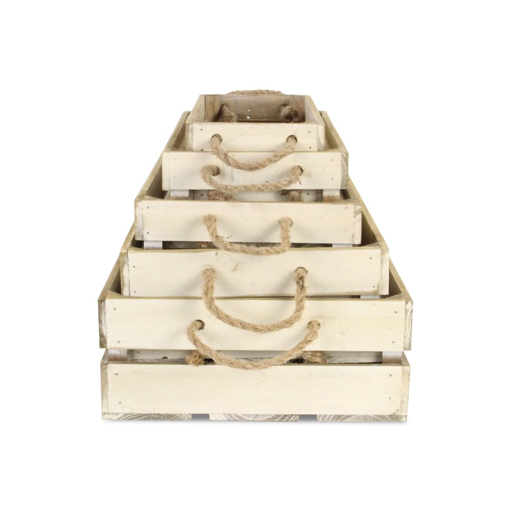 Set of Five Antiqued White Nesting Solid Wood Crate HomeRoots