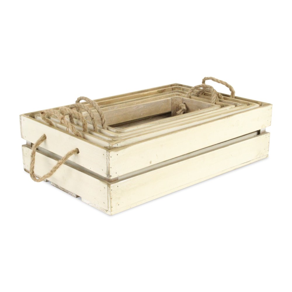 Set of Five Antiqued White Nesting Solid Wood Crate HomeRoots