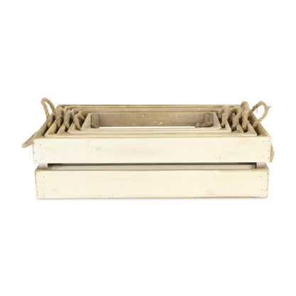Set of Five Antiqued White Nesting Solid Wood Crate HomeRoots