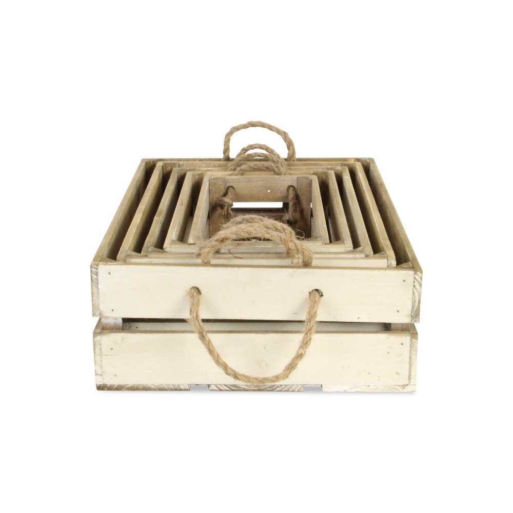 Set of Five Antiqued White Nesting Solid Wood Crate HomeRoots