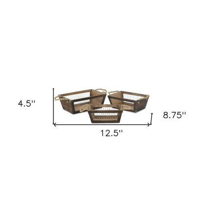 Set of Three Dark Brown Nesting Solid Wood And Metal Crate HomeRoots