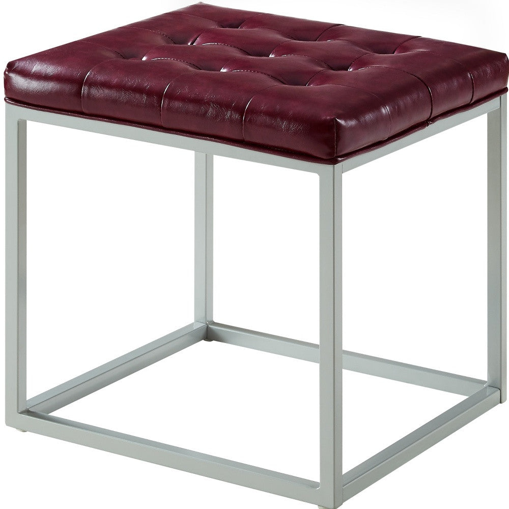 18" Purple Faux Leather And Gray Cube Ottoman