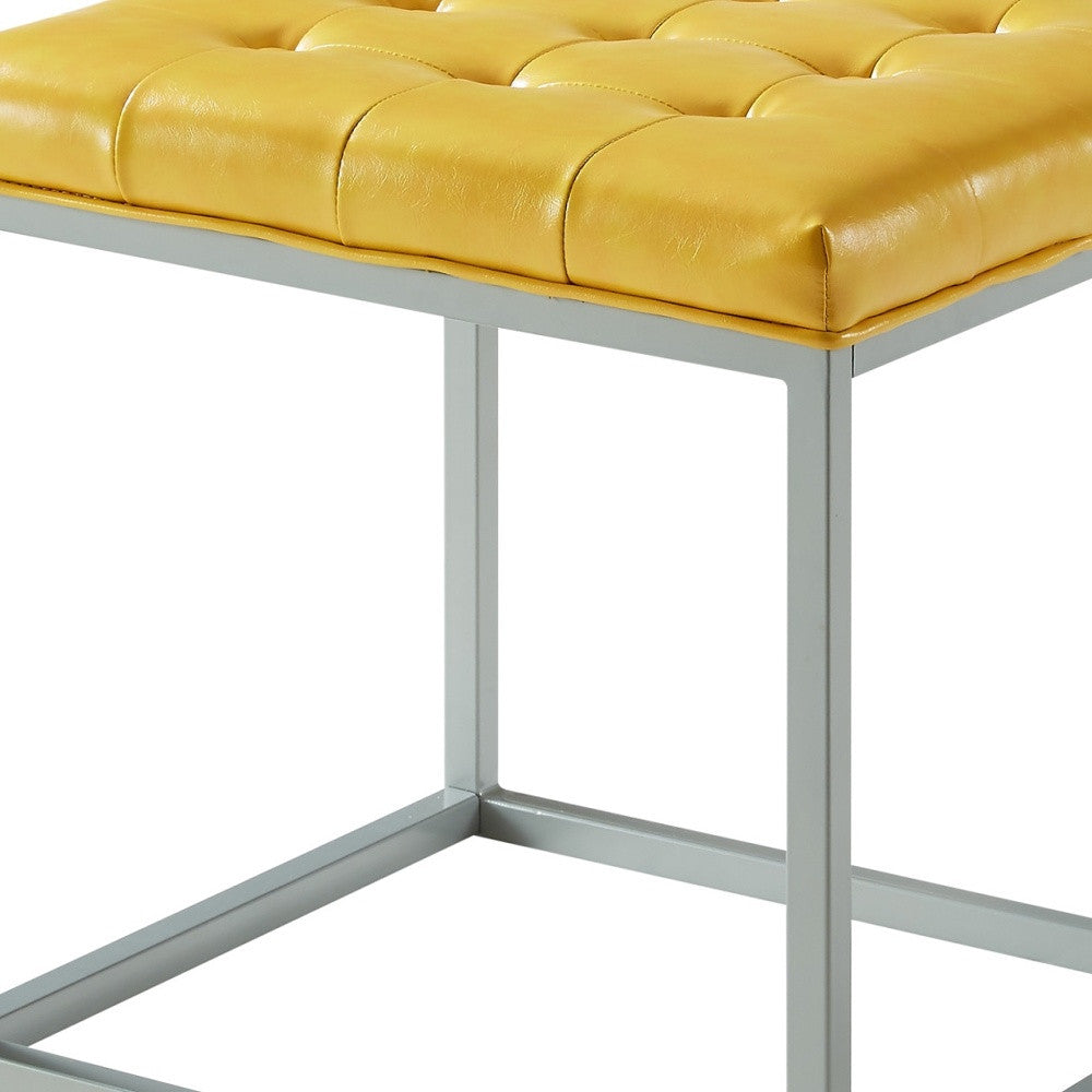 18" Yellow Faux Leather And Gray Cube Ottoman