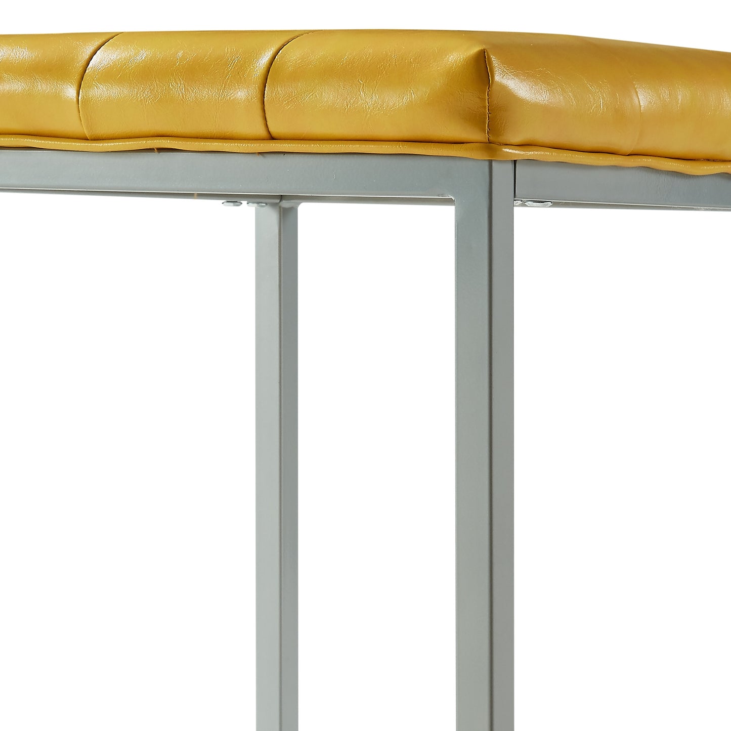 18" Yellow Faux Leather And Gray Cube Ottoman