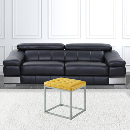 18" Yellow Faux Leather And Gray Cube Ottoman