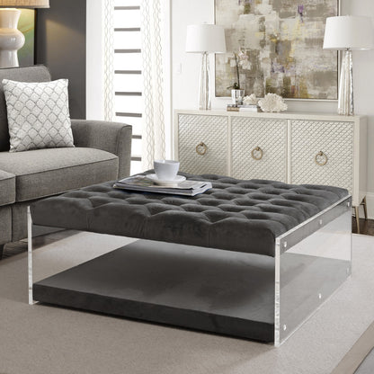 36" Gray Velvet Storage Ottoman