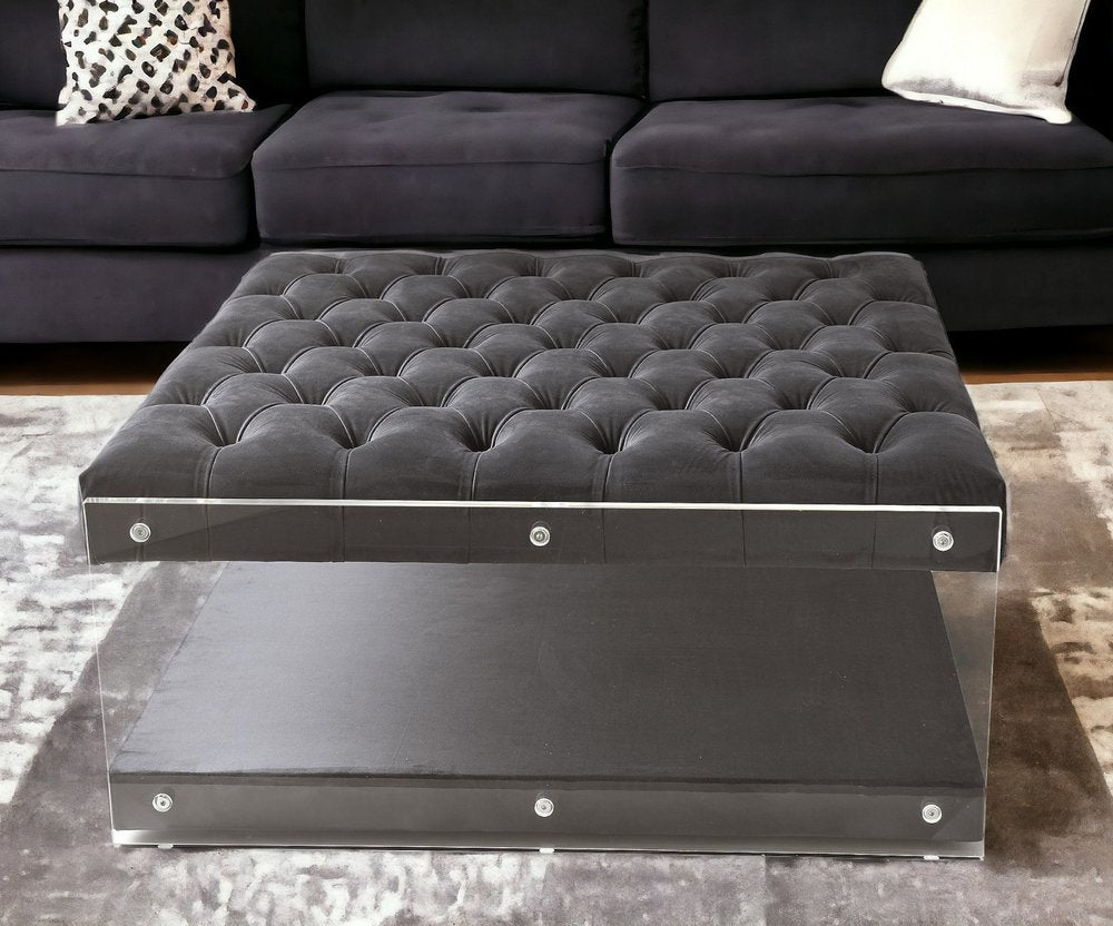 36" Gray Velvet Storage Ottoman HomeRoots