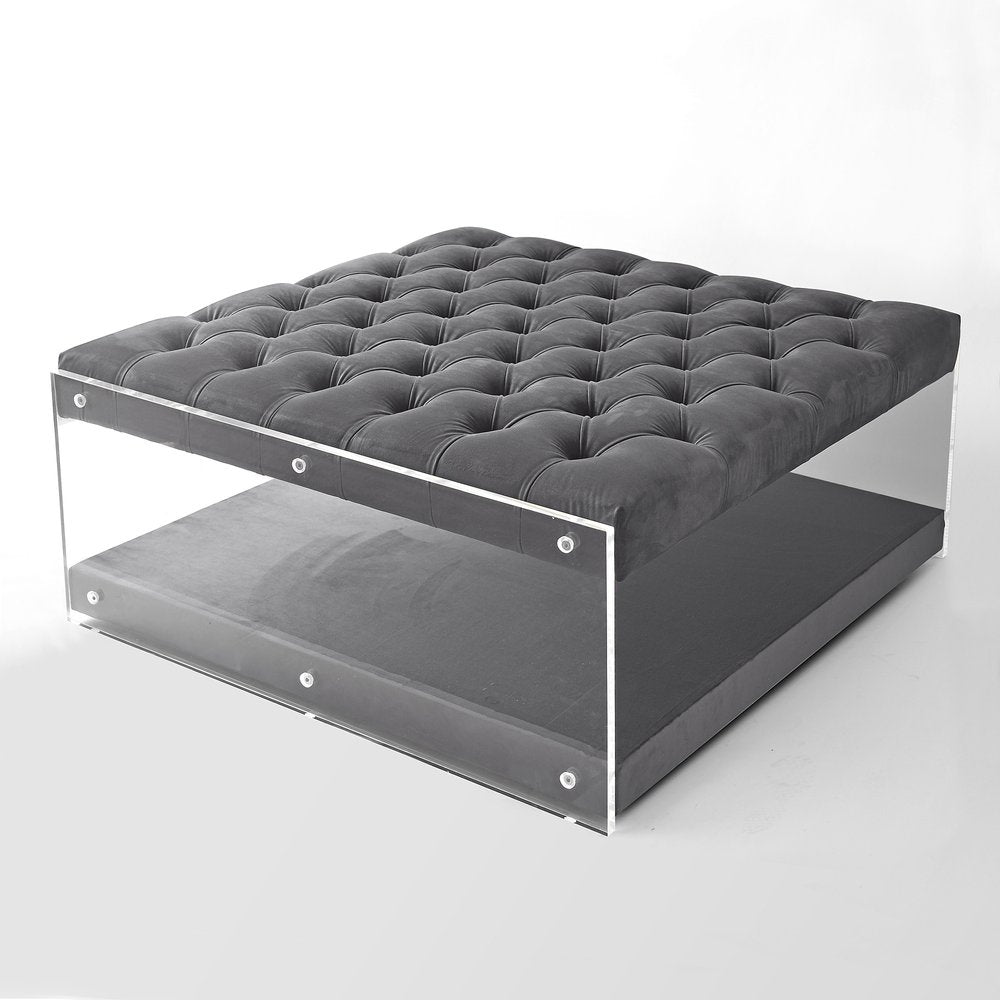 36" Gray Velvet Storage Ottoman HomeRoots
