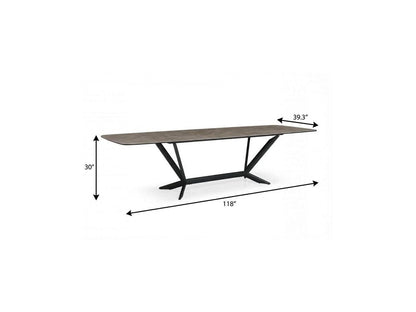 118" Gray And Black Ceramic And Metal Trestle Base Dining Table HomeRoots