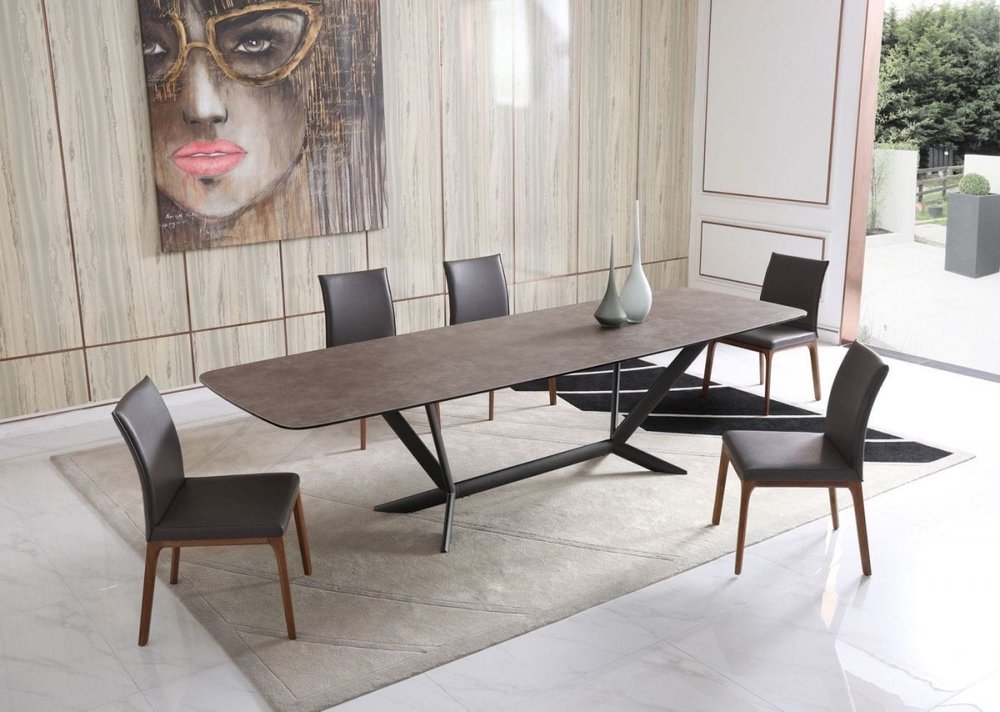 118" Gray And Black Ceramic And Metal Trestle Base Dining Table HomeRoots