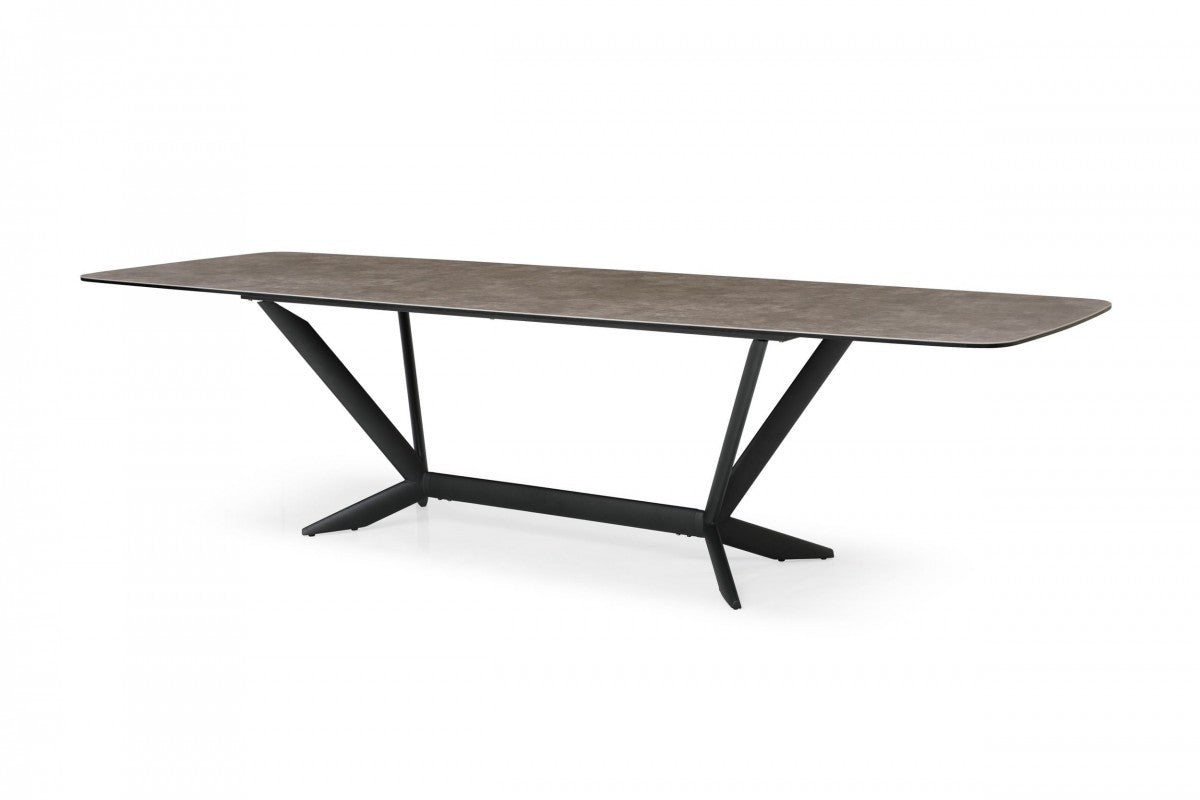 118" Gray And Black Ceramic And Metal Trestle Base Dining Table