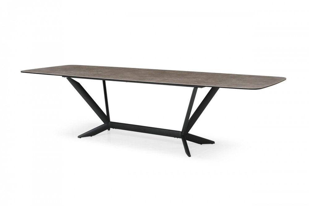 118" Gray And Black Ceramic And Metal Trestle Base Dining Table HomeRoots