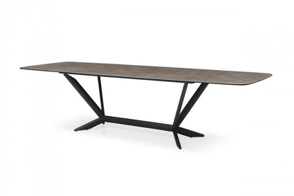 118" Gray And Black Ceramic And Metal Trestle Base Dining Table HomeRoots