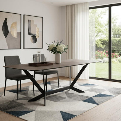 118" Gray And Black Ceramic And Metal Trestle Base Dining Table HomeRoots
