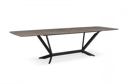 118" Gray And Black Ceramic And Metal Trestle Base Dining Table HomeRoots