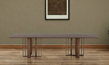118" Brown And Brass Stainless Steel Double Pedestal Base Dining Table HomeRoots