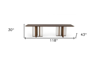 118" Brown And Brass Stainless Steel Double Pedestal Base Dining Table HomeRoots