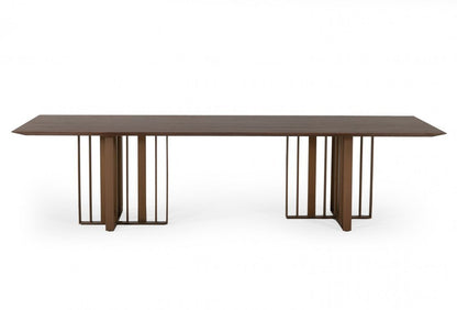 118" Brown And Brass Stainless Steel Double Pedestal Base Dining Table HomeRoots