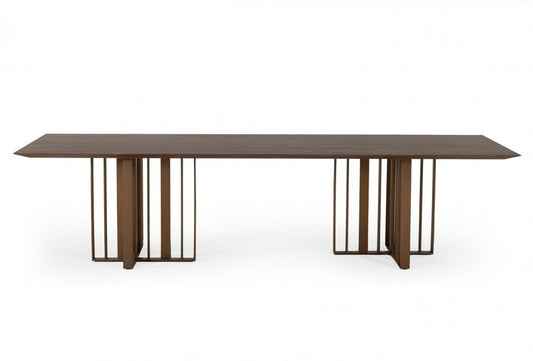 118" Brown And Brass Stainless Steel Double Pedestal Base Dining Table HomeRoots