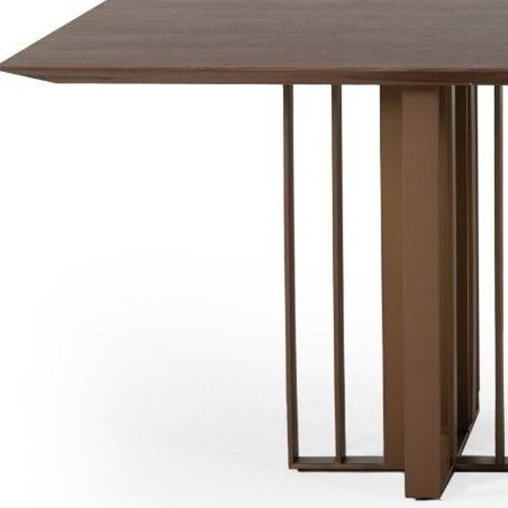 118" Brown And Brass Stainless Steel Double Pedestal Base Dining Table HomeRoots