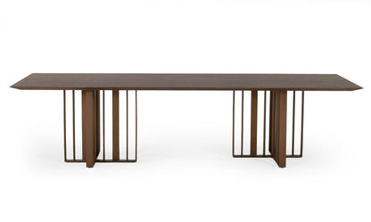 118" Brown And Brass Stainless Steel Double Pedestal Base Dining Table HomeRoots