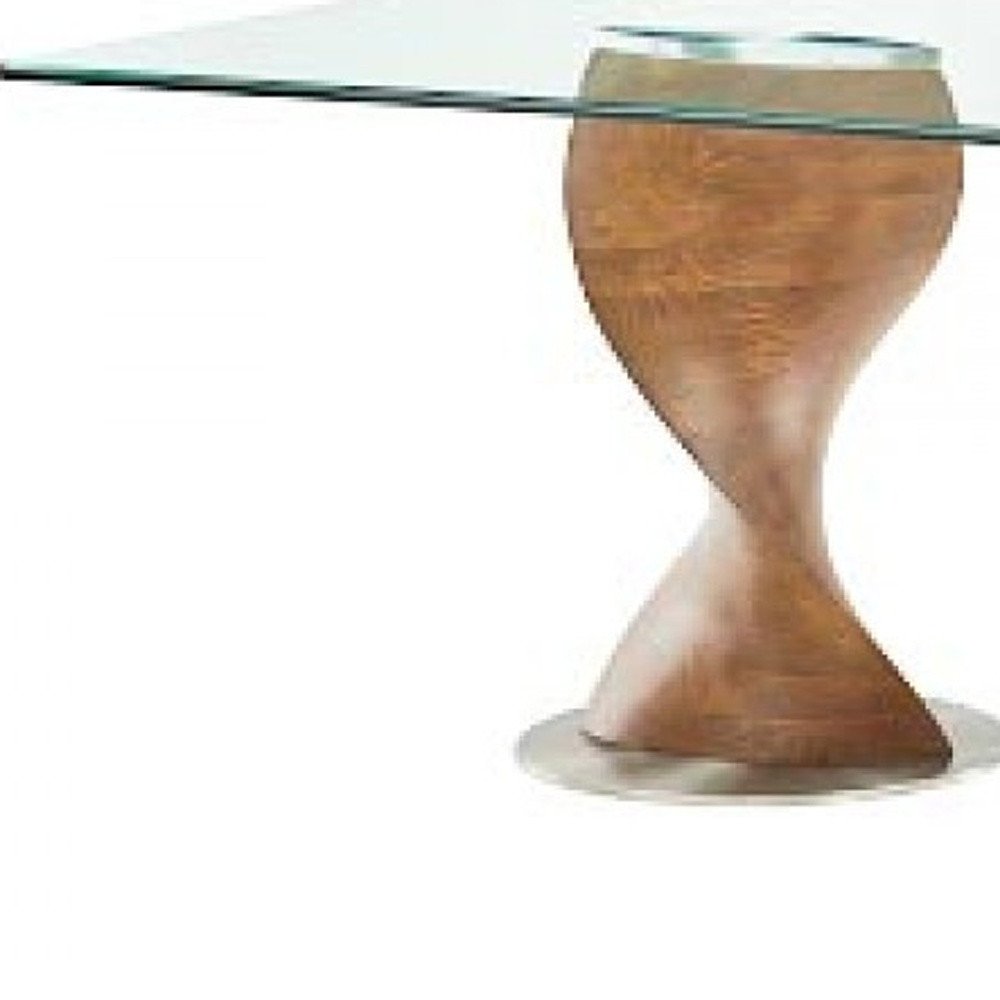 95" Clear And Brown Glass And Solid Wood Double Pedestal Base Dining Table — view 3