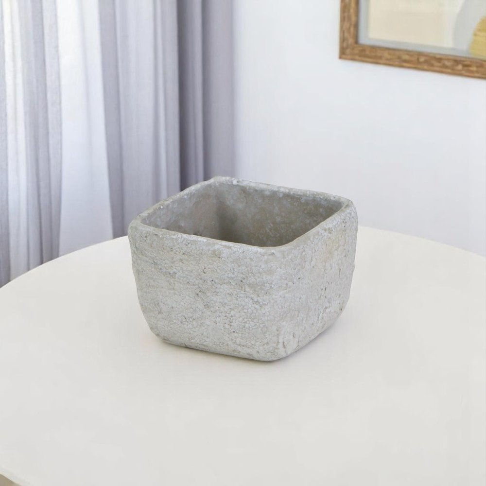Gray Cement 6 Ounce Crackle Square Distressed Pot Planter HomeRoots