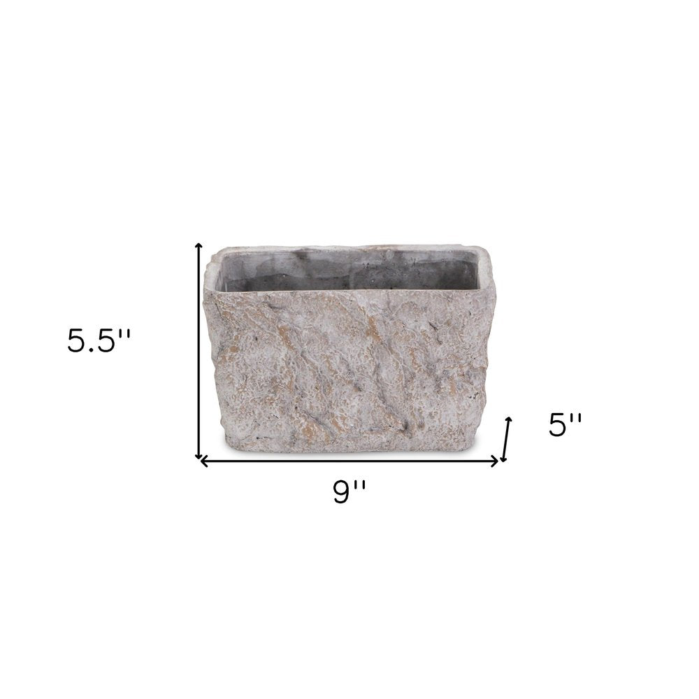 9" Gray Speckle Glaze Cement Indoor Outdoor Rectangular Pot Planter HomeRoots
