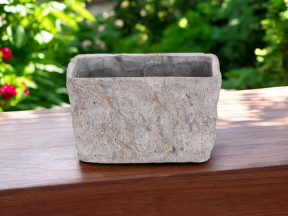 9" Gray Speckle Glaze Cement Indoor Outdoor Rectangular Pot Planter HomeRoots
