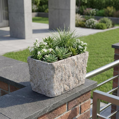 9" Gray Speckle Glaze Cement Indoor Outdoor Rectangular Pot Planter HomeRoots