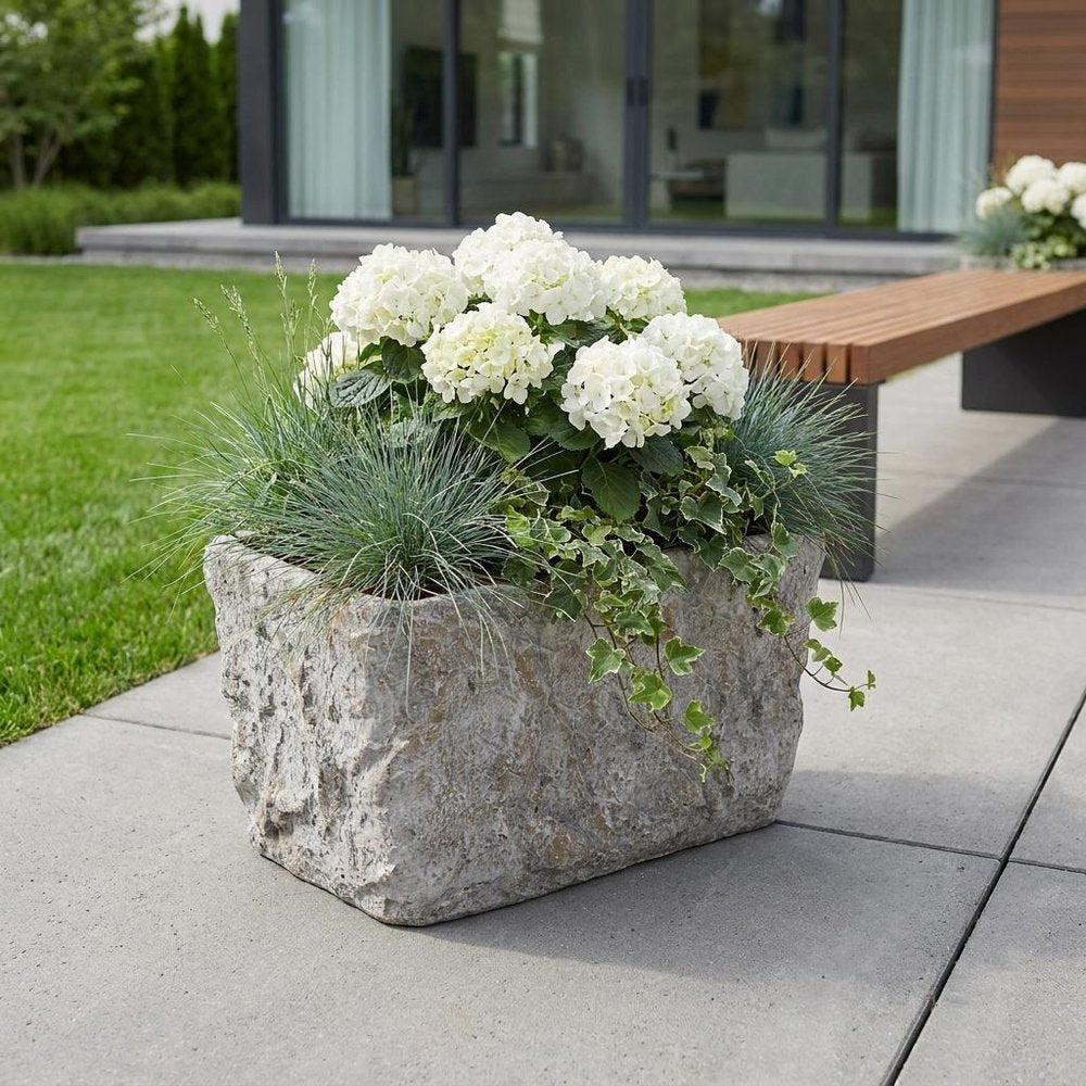 9" Gray Speckle Glaze Cement Indoor Outdoor Rectangular Pot Planter HomeRoots