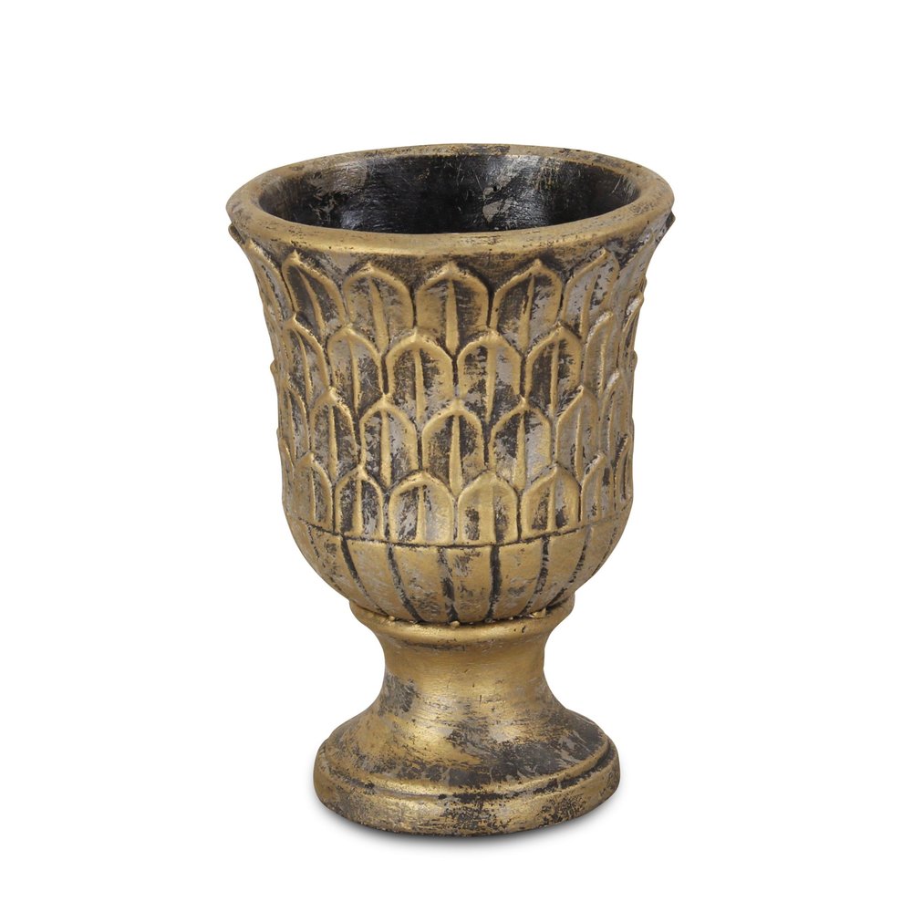 7" Antiqued Brass Textural Tone On Tone Cement Indoor Outdoor Round Urn Planter HomeRoots