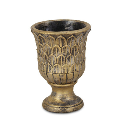 7" Antiqued Brass Textural Tone On Tone Cement Indoor Outdoor Round Urn Planter HomeRoots