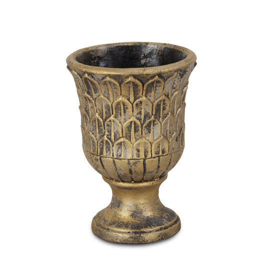 7" Antiqued Brass Textural Tone On Tone Cement Indoor Outdoor Round Urn Planter HomeRoots