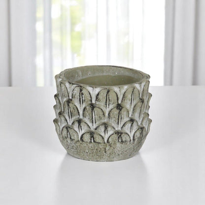 Black And Gray Cement 49 Ounce Leaf Round Distressed Pot Planter HomeRoots