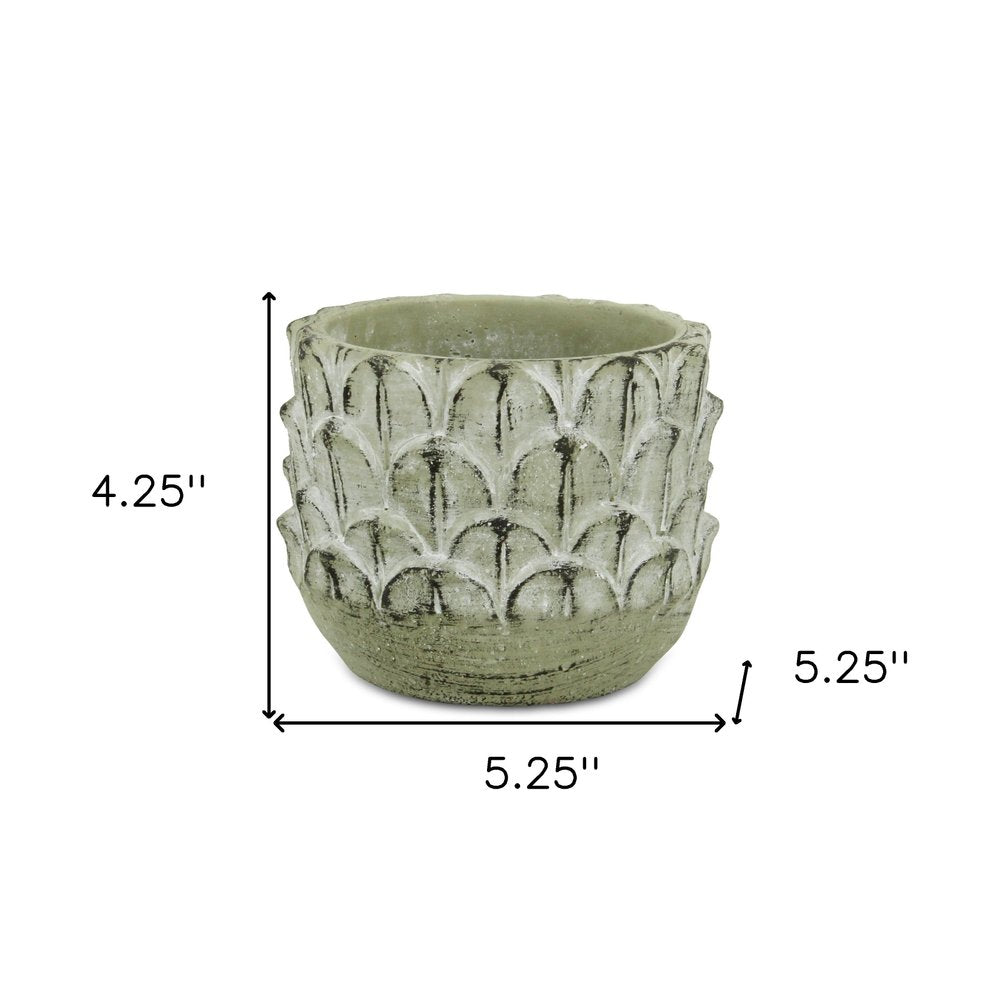 Black And Gray Cement 49 Ounce Leaf Round Distressed Pot Planter HomeRoots
