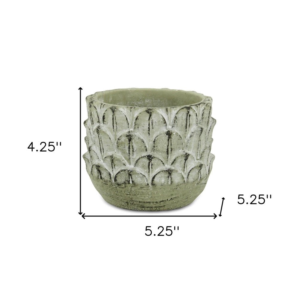 Black And Gray Cement 49 Ounce Leaf Round Distressed Pot Planter HomeRoots
