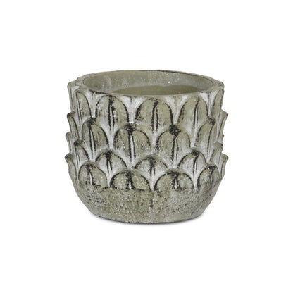 Black And Gray Cement 49 Ounce Leaf Round Distressed Pot Planter HomeRoots