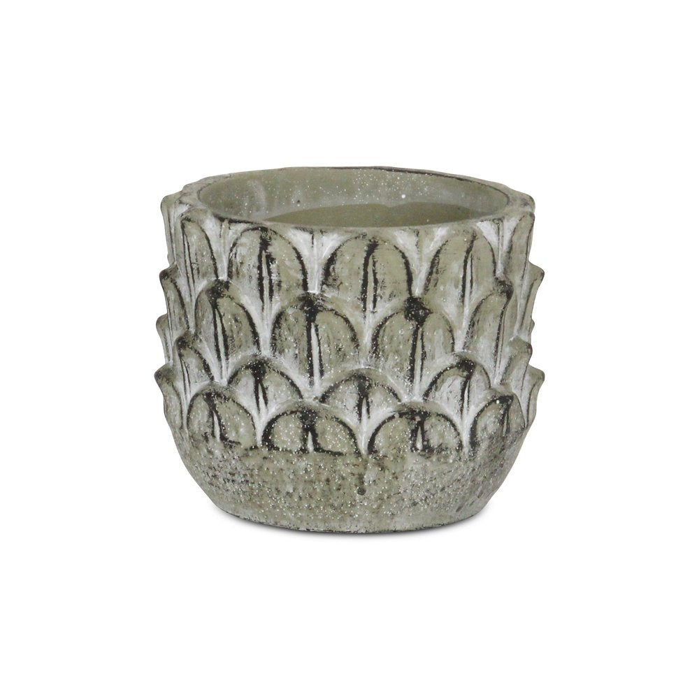 Black And Gray Cement 49 Ounce Leaf Round Distressed Pot Planter HomeRoots