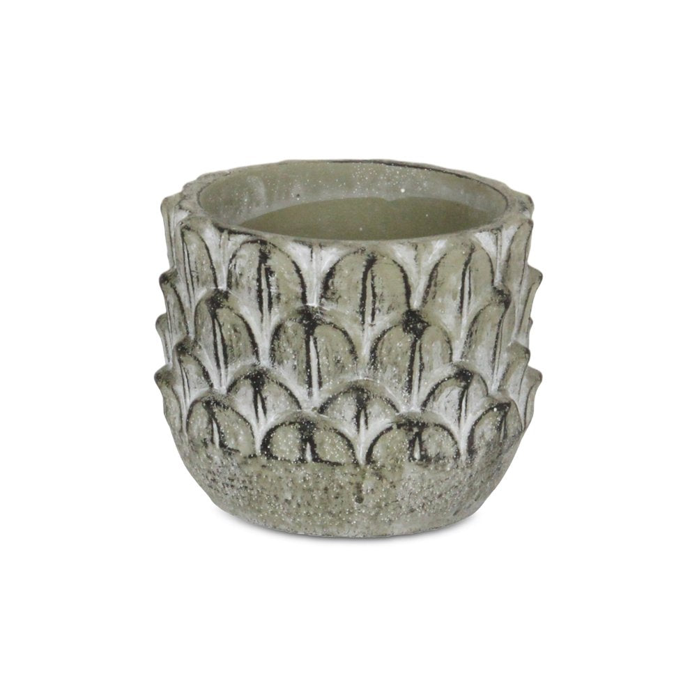 Black And Gray Cement 49 Ounce Leaf Round Distressed Pot Planter HomeRoots
