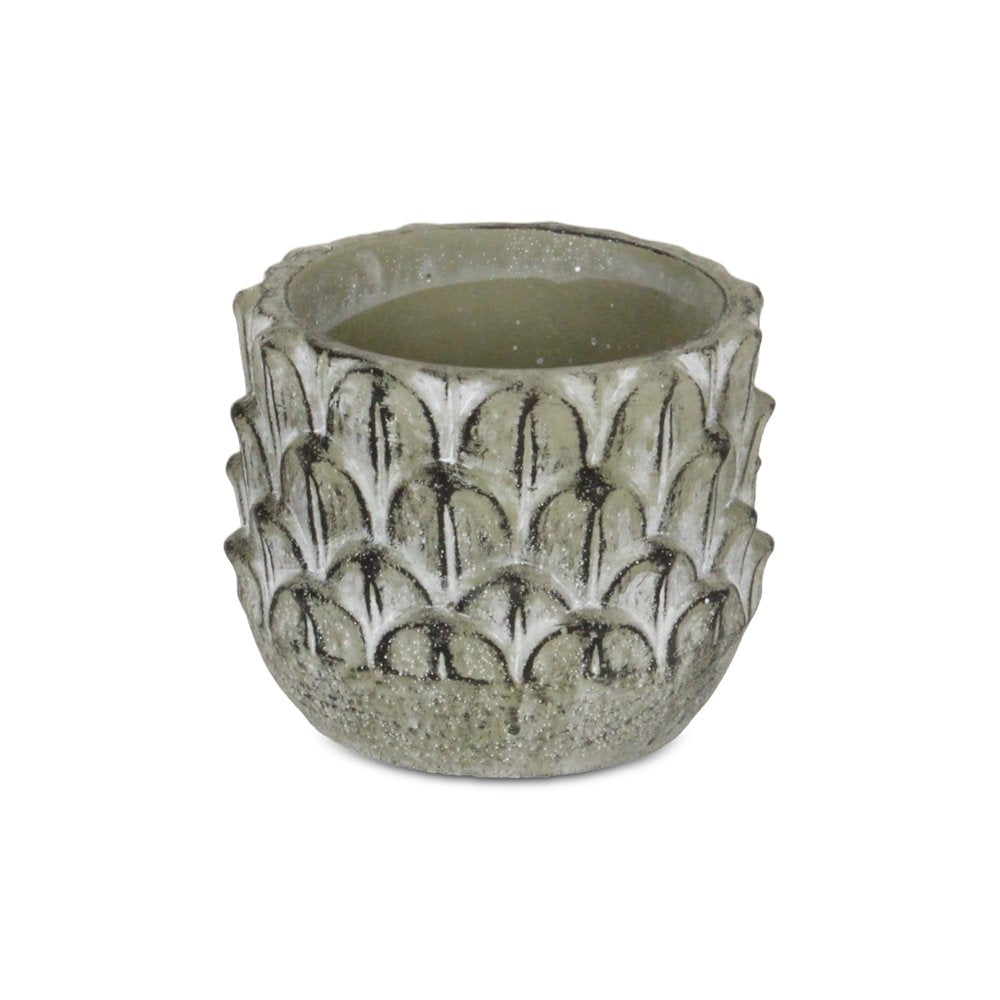 Black And Gray Cement 49 Ounce Leaf Round Distressed Pot Planter HomeRoots