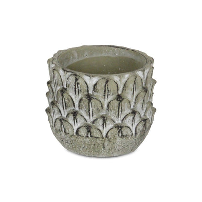 Black And Gray Cement 49 Ounce Leaf Round Distressed Pot Planter HomeRoots
