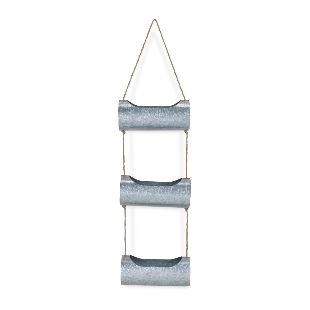Silver Galvanized Metal Three Tier Hanging Planter — view 1
