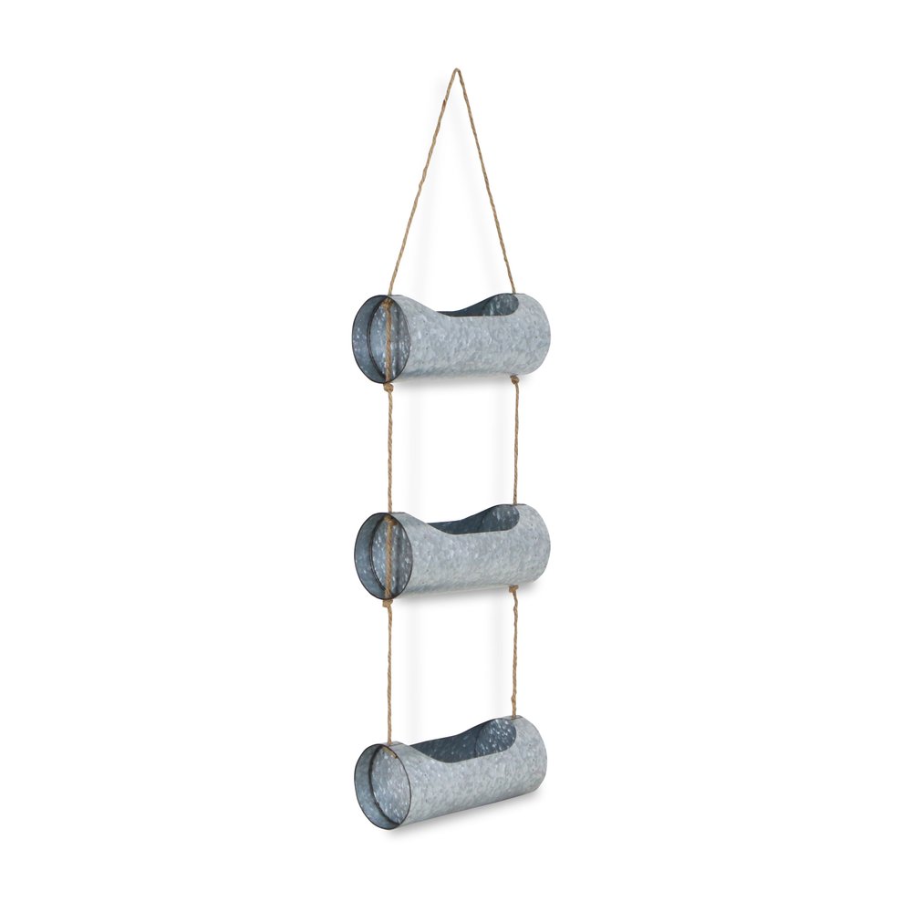 Silver Galvanized Metal Three Tier Hanging Planter — view 2