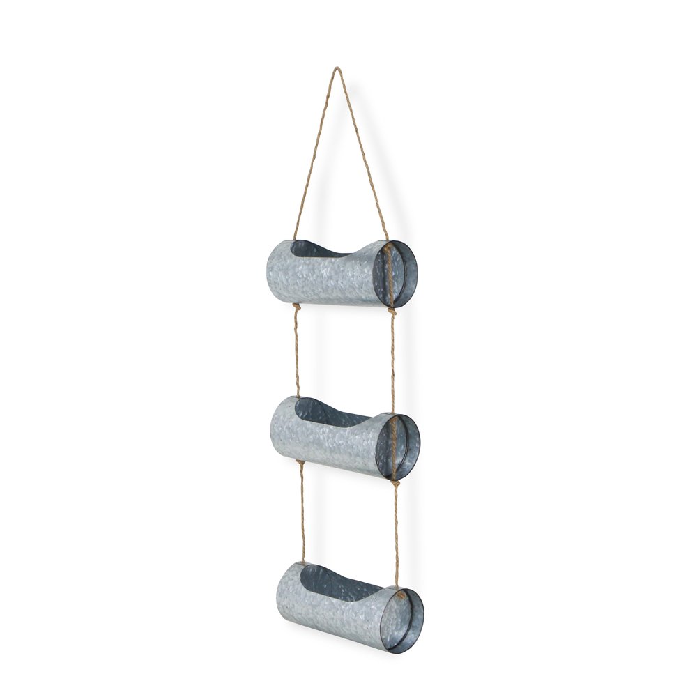 Silver Galvanized Metal Three Tier Hanging Planter — view 3