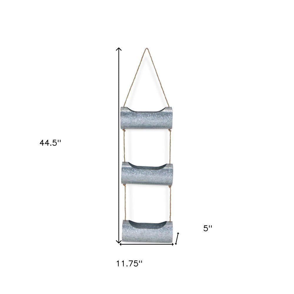 Silver Galvanized Metal Three Tier Hanging Planter — view 5
