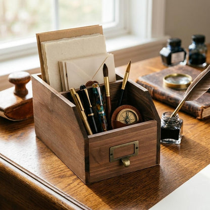6" Brown Write-On Label Solid Wood Organizing Box HomeRoots