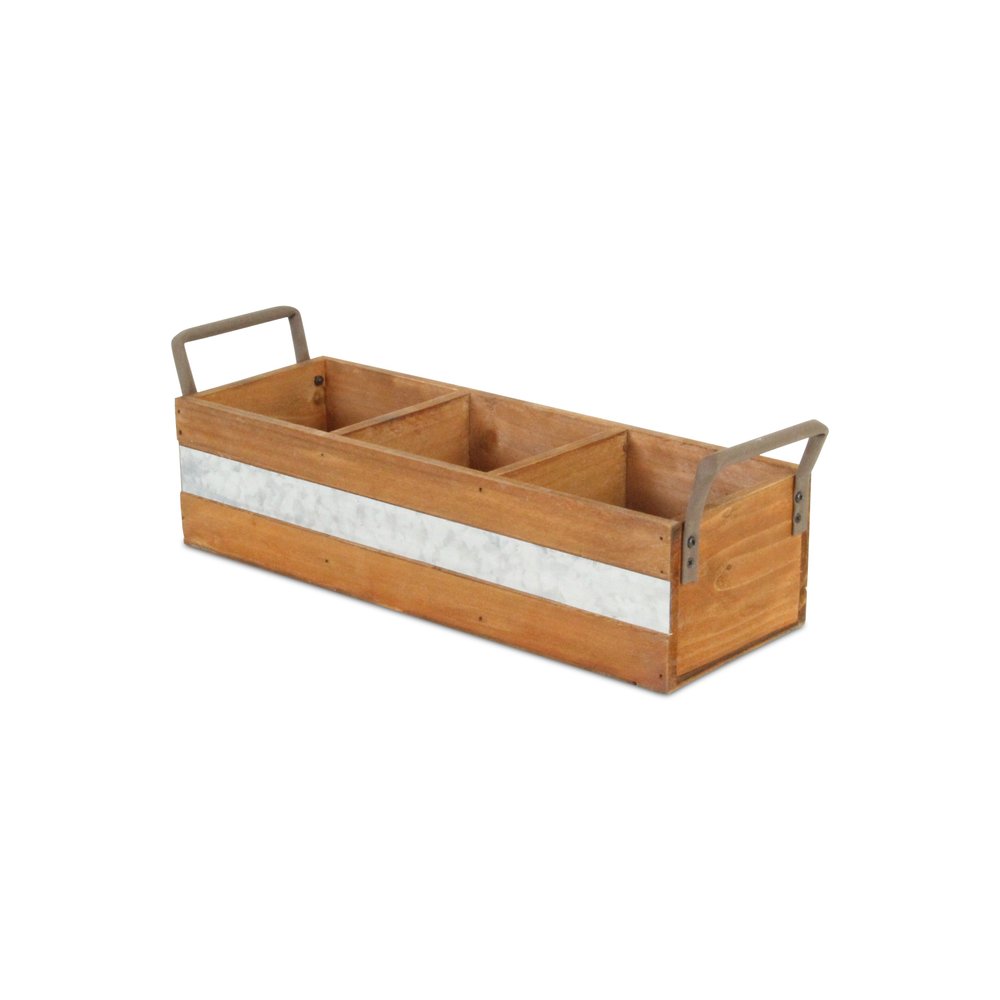 15" Brown Galvanized Solid Wood And Metal Organizing Box HomeRoots