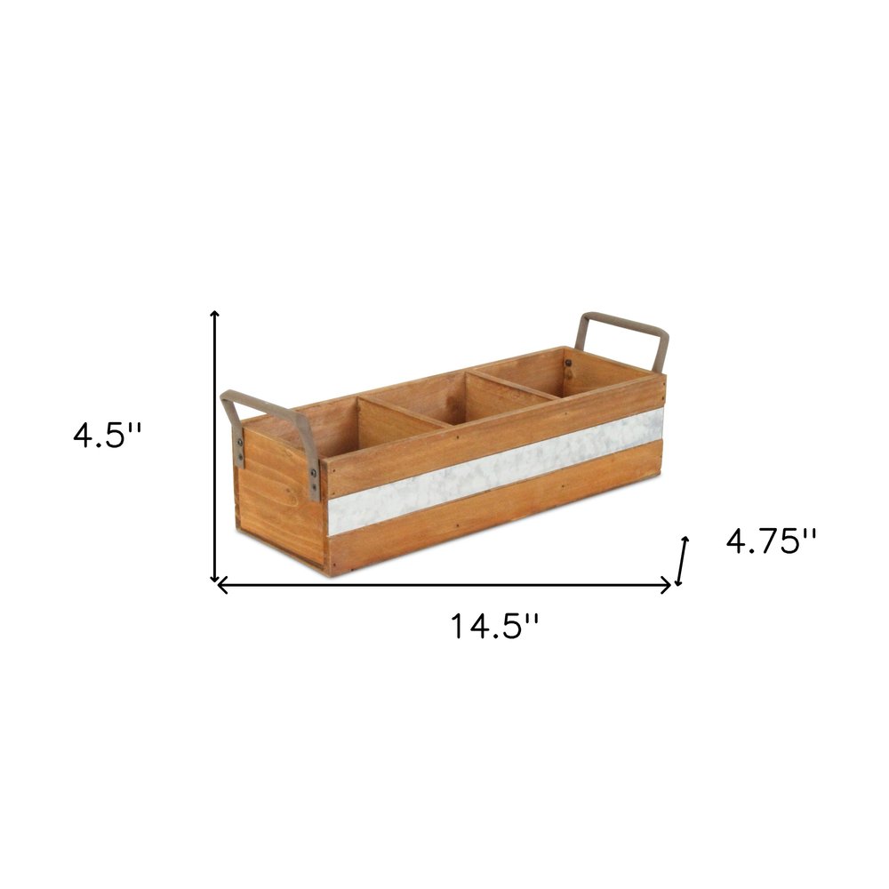 15" Brown Galvanized Solid Wood And Metal Organizing Box HomeRoots